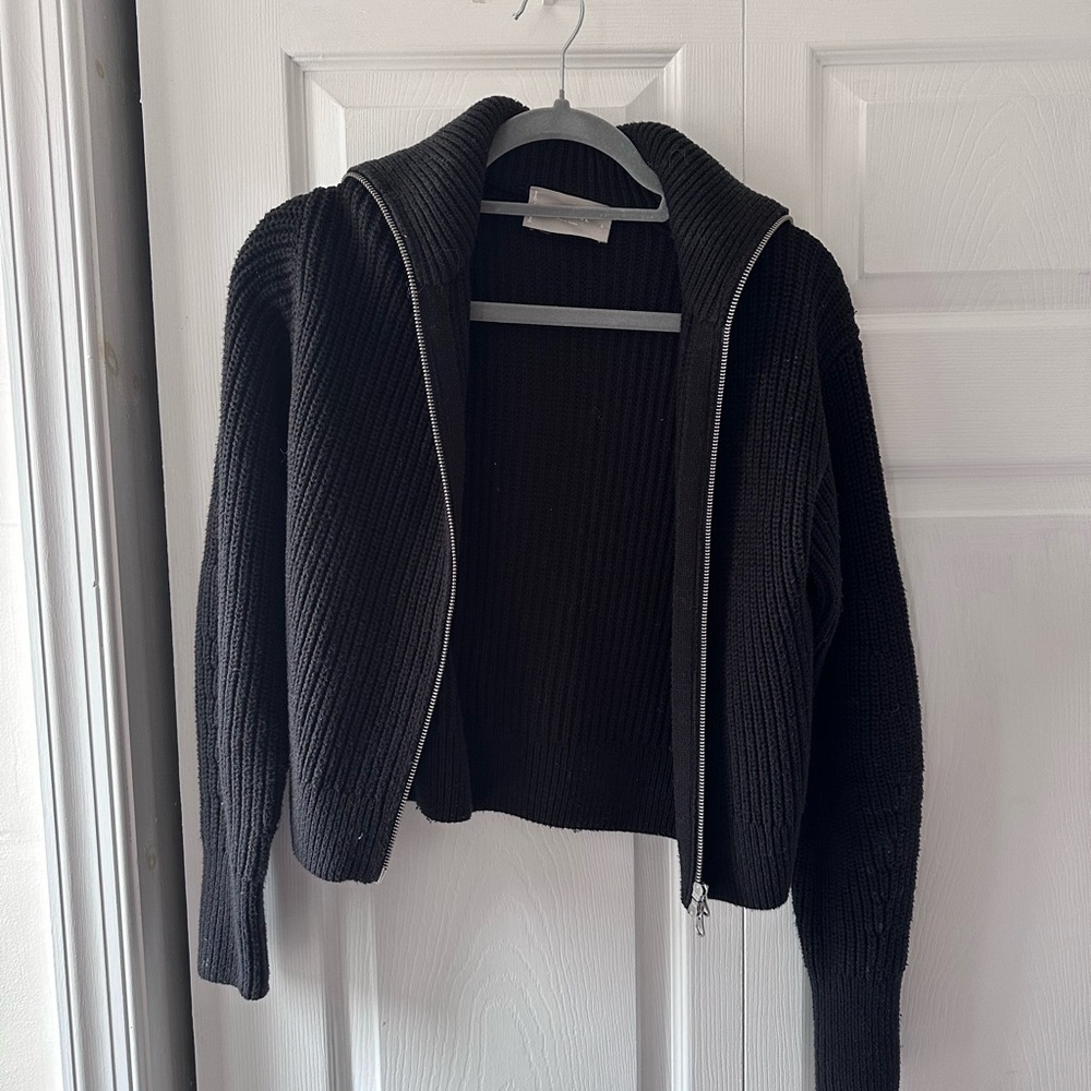 Everlane black cotton zip up cardigan